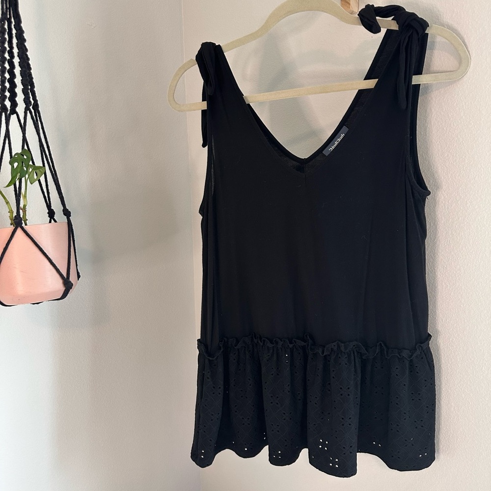 Modcloth Black Eyelet Hem peplum Tank Top